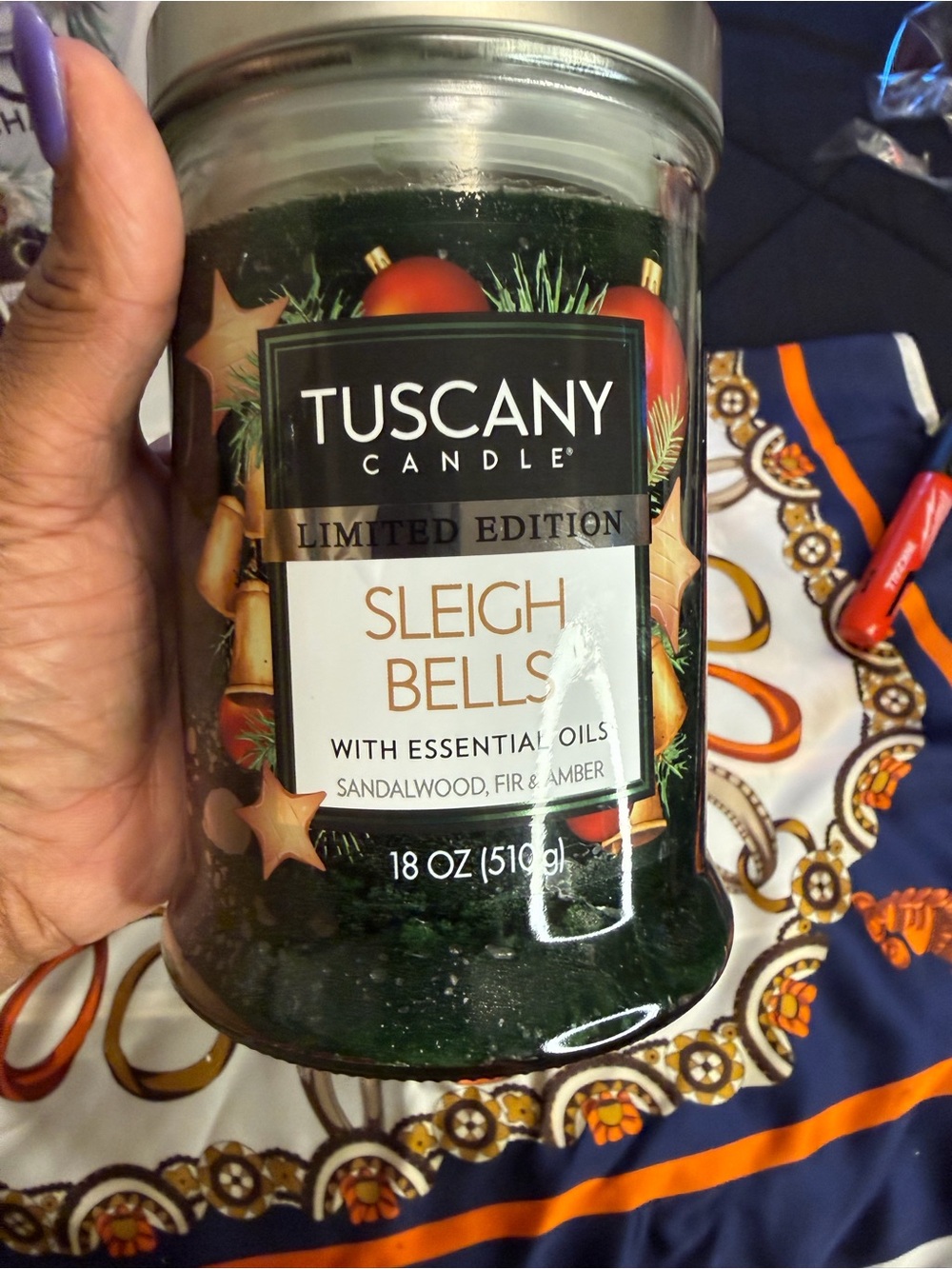 Tuscany Candle "Sleigh Bells" Limited Edition - Green Jar